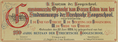 29178 Titelblad van de maskerade van de studenten van het Utrechtsch Studenten Corps op 22 juni 1886, ter gelegenheid ...